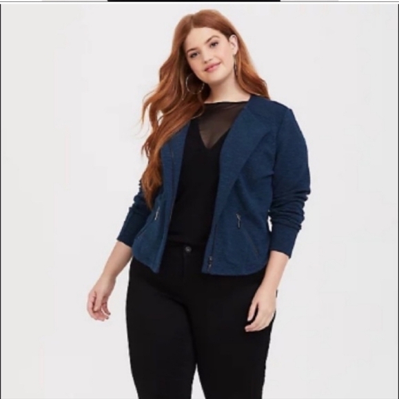 NWT Torrid Blue Knit Moto Jacket Size 0X 12/14 - Picture 3 of 7